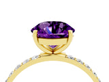 Yellow gold Round Cut Amethyst Solitaire Ring with Pave Band and Four Prong Setting_28
