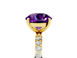 Yellow gold Round Cut Amethyst Solitaire Ring with Pave Band and Four Prong Setting_29