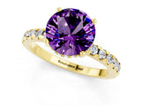 Yellow gold Round Cut Amethyst Solitaire Ring with Round  Pavé Band and Four-Prong Setting_37