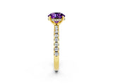 Yellow gold Round Cut Amethyst Solitaire Ring with Round  Pavé Band and Four-Prong Setting_38