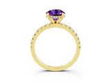Yellow gold Round Cut Amethyst Solitaire Ring with Round  Pavé Band and Four-Prong Setting_39