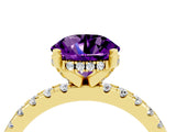 Yellow gold Round Cut Amethyst Solitaire Ring with Round  Pavé Band and Four-Prong Setting_40