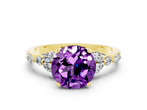 Yellow gold Round Cut Amethyst Solitaire Ring with Side Stones and Four-Prong Setting_12