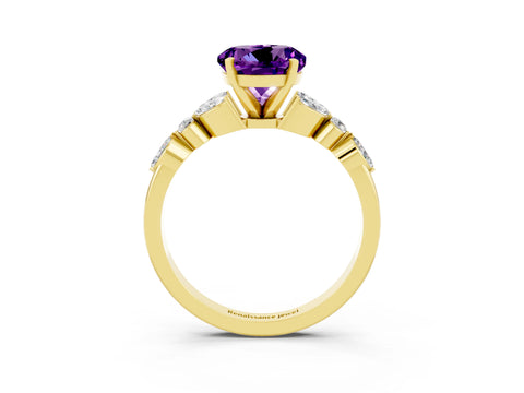 Yellow gold Round Cut Amethyst Solitaire Ring with Side Stones and Four-Prong Setting_15