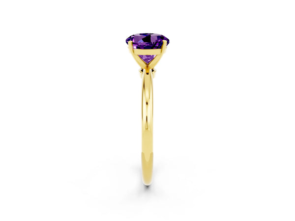 Yellow gold Round Cut Amethyst Solitaire Ring with Six-Prong Setting and Classic Band