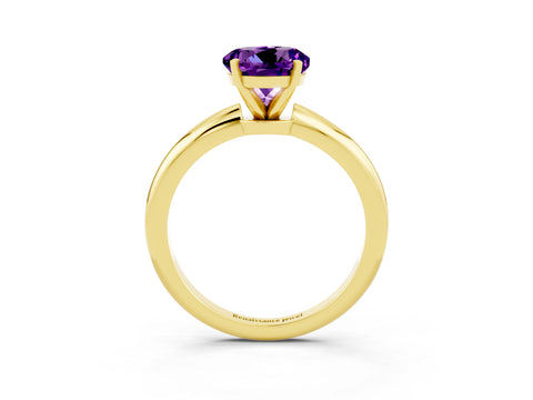 Yellow gold Round Cut Amethyst Solitaire Ring with Six-Prong Setting and Classic Band_3
