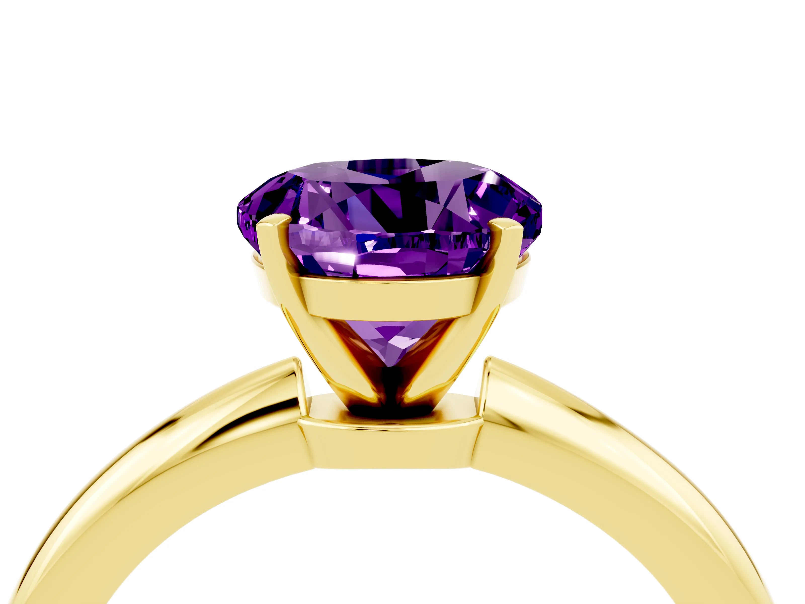 Yellow gold Round Cut Amethyst Solitaire Ring with Six-Prong Setting and Classic Band_4