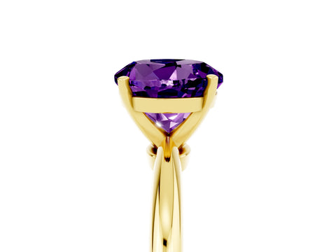 Yellow gold Round Cut Amethyst Solitaire Ring with Six-Prong Setting and Classic Band_5