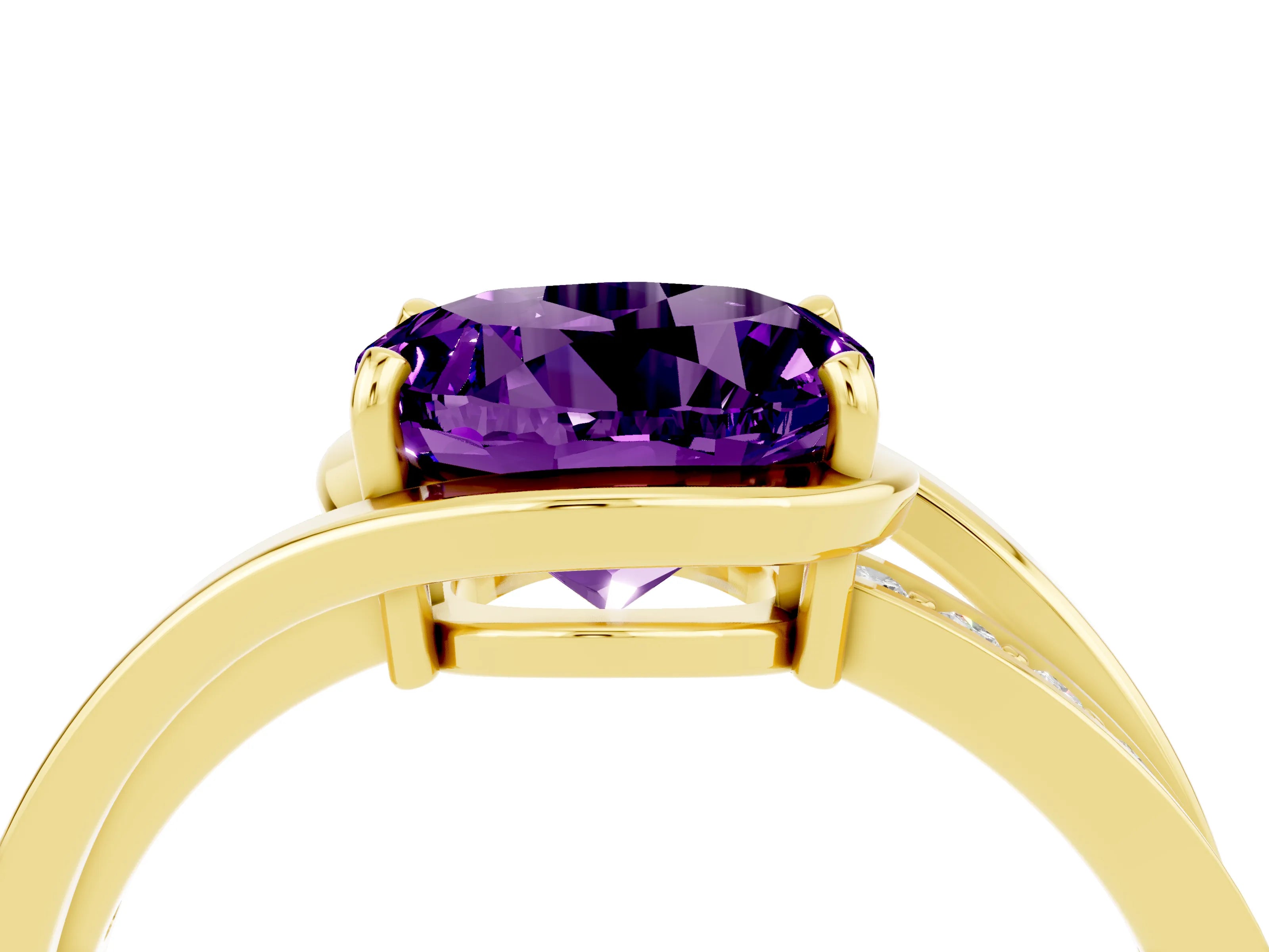 Yellow gold Round Cut Amethyst Solitaire Ring with Split Shank and Prong Setting_4