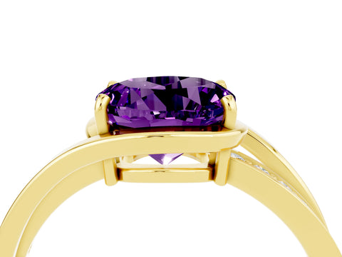 Yellow gold Round Cut Amethyst Solitaire Ring with Split Shank and Prong Setting_4