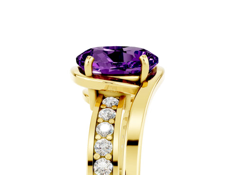 Yellow gold Round Cut Amethyst Solitaire Ring with Split Shank and Prong Setting_5