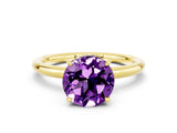 Yellow gold Round Cut Amethyst Solitaire Ring with Thin Band and Four-Prong Setting_12