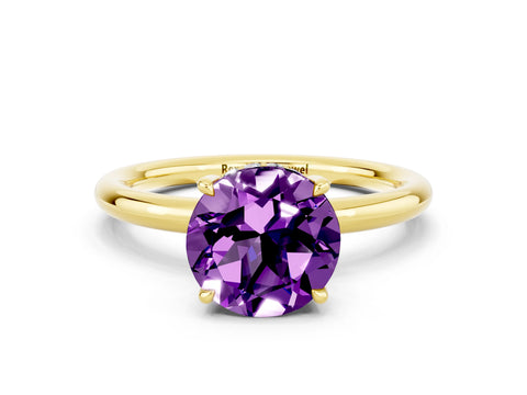 Yellow gold Round Cut Amethyst Solitaire Ring with Thin Band and Four-Prong Setting_12