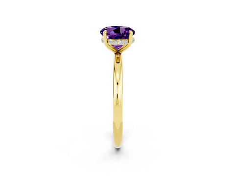 Yellow gold Round Cut Amethyst Solitaire Ring with Thin Band and Four-Prong Setting_14