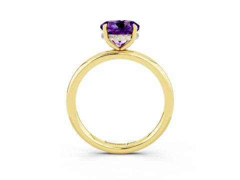 Yellow gold Round Cut Amethyst Solitaire Ring with Thin Band and Four-Prong Setting_15