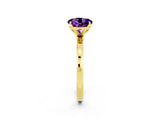 Yellow gold Round Cut Amethyst Solitaire Ring with Thin Band and Prong Setting_14