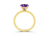 Yellow gold Round Cut Amethyst Solitaire Ring with Thin Band and Prong Setting_15