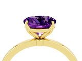 Yellow gold Round Cut Amethyst Solitaire Ring with Thin Band and Prong Setting_16