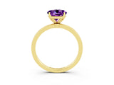 Yellow gold Round Cut Amethyst Solitaire Ring with Thin Band and Prong Setting_27
