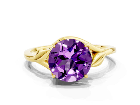Yellow gold Round Cut Amethyst Solitaire Ring with Twist Band and Four-Prong Setting_24