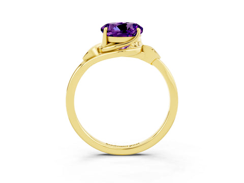 Yellow gold Round Cut Amethyst Solitaire Ring with Twist Band and Four-Prong Setting_27