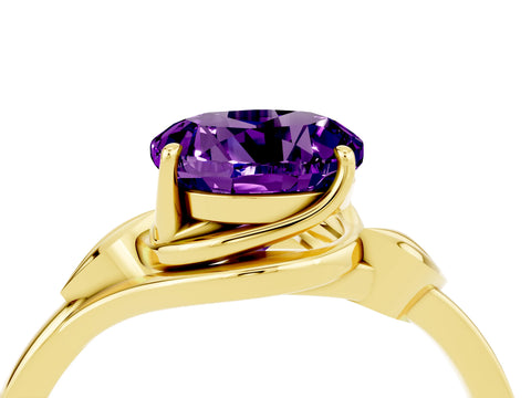 Yellow gold Round Cut Amethyst Solitaire Ring with Twist Band and Four-Prong Setting_28
