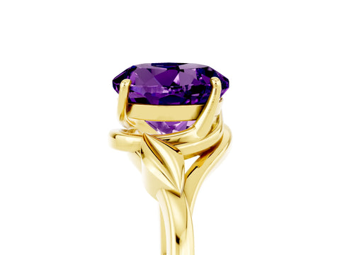 Yellow gold Round Cut Amethyst Solitaire Ring with Twist Band and Four-Prong Setting_29