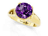 Yellow gold Round Cut Amethyst Solitaire Ring with Wide Band and Prong Setting_1