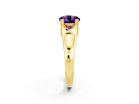 Yellow gold Round Cut Amethyst Solitaire Ring with Wide Band and Prong Setting_2