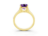 Yellow gold Round Cut Amethyst Solitaire Ring with Wide Band and Prong Setting_3