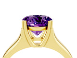 Yellow gold Round Cut Amethyst Solitaire Ring with Wide Band and Prong Setting_4
