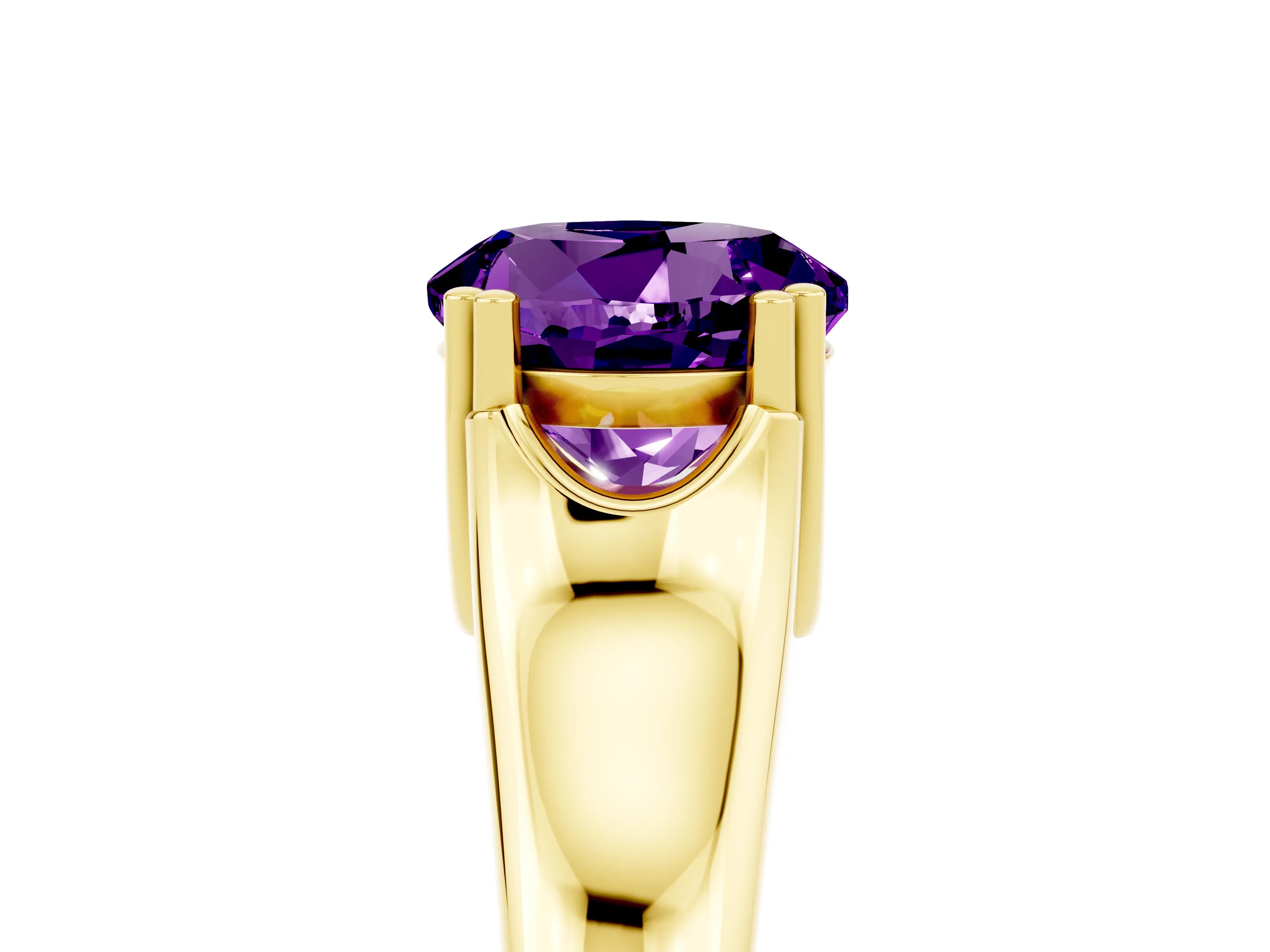 Yellow gold Round Cut Amethyst Solitaire Ring with Wide Band and Prong Setting_5