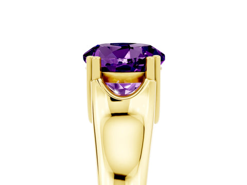 Yellow gold Round Cut Amethyst Solitaire Ring with Wide Band and Prong Setting_5
