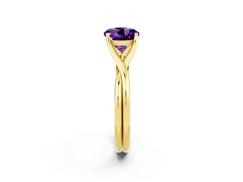 Yellow gold Round Cut Amethyst Solitaire Twist Band Prong Setting Ring_36