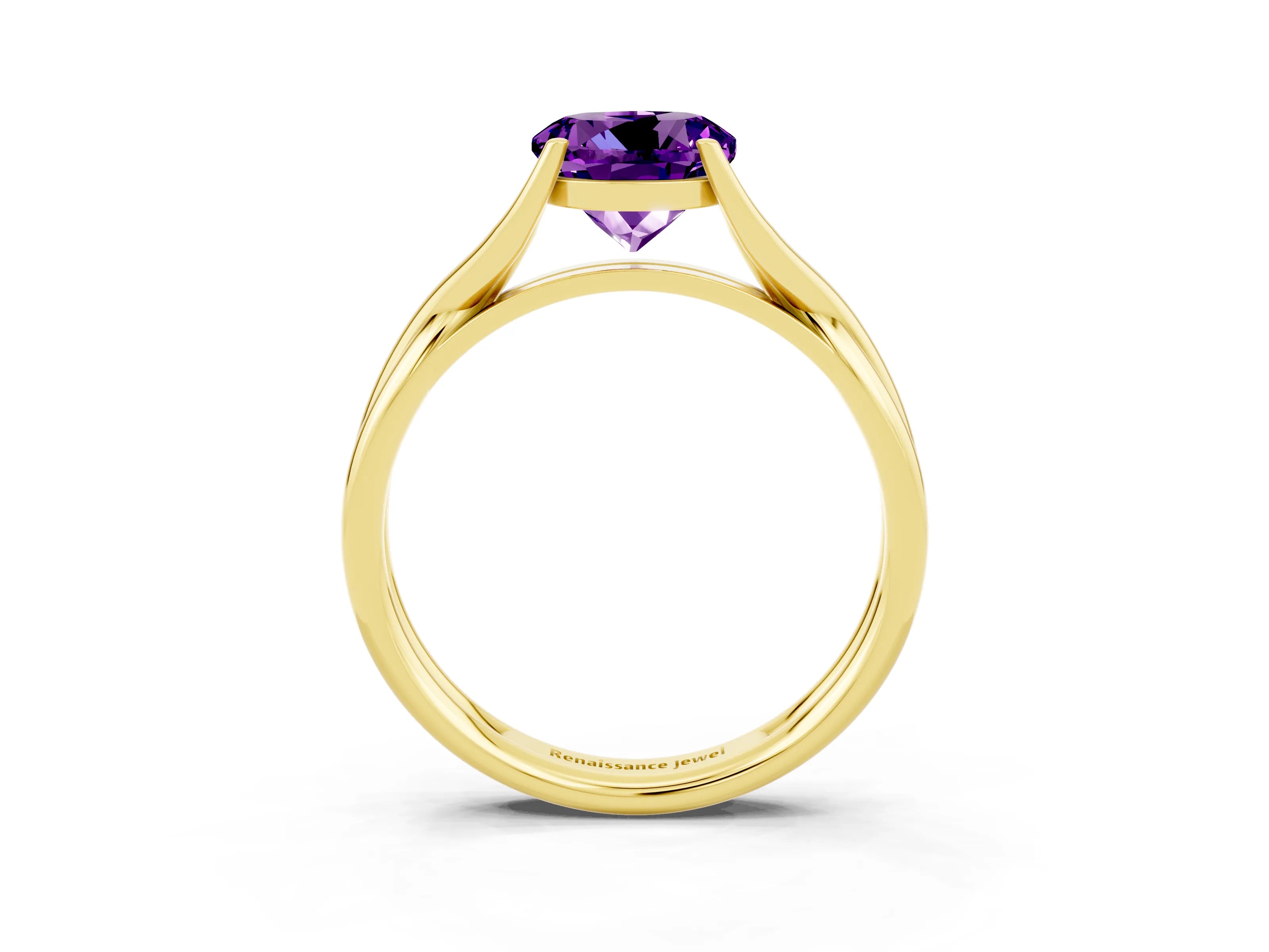 Yellow gold Round Cut Amethyst Solitaire Twist Band Prong Setting Ring_37