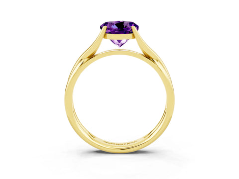Yellow gold Round Cut Amethyst Solitaire Twist Band Prong Setting Ring_37