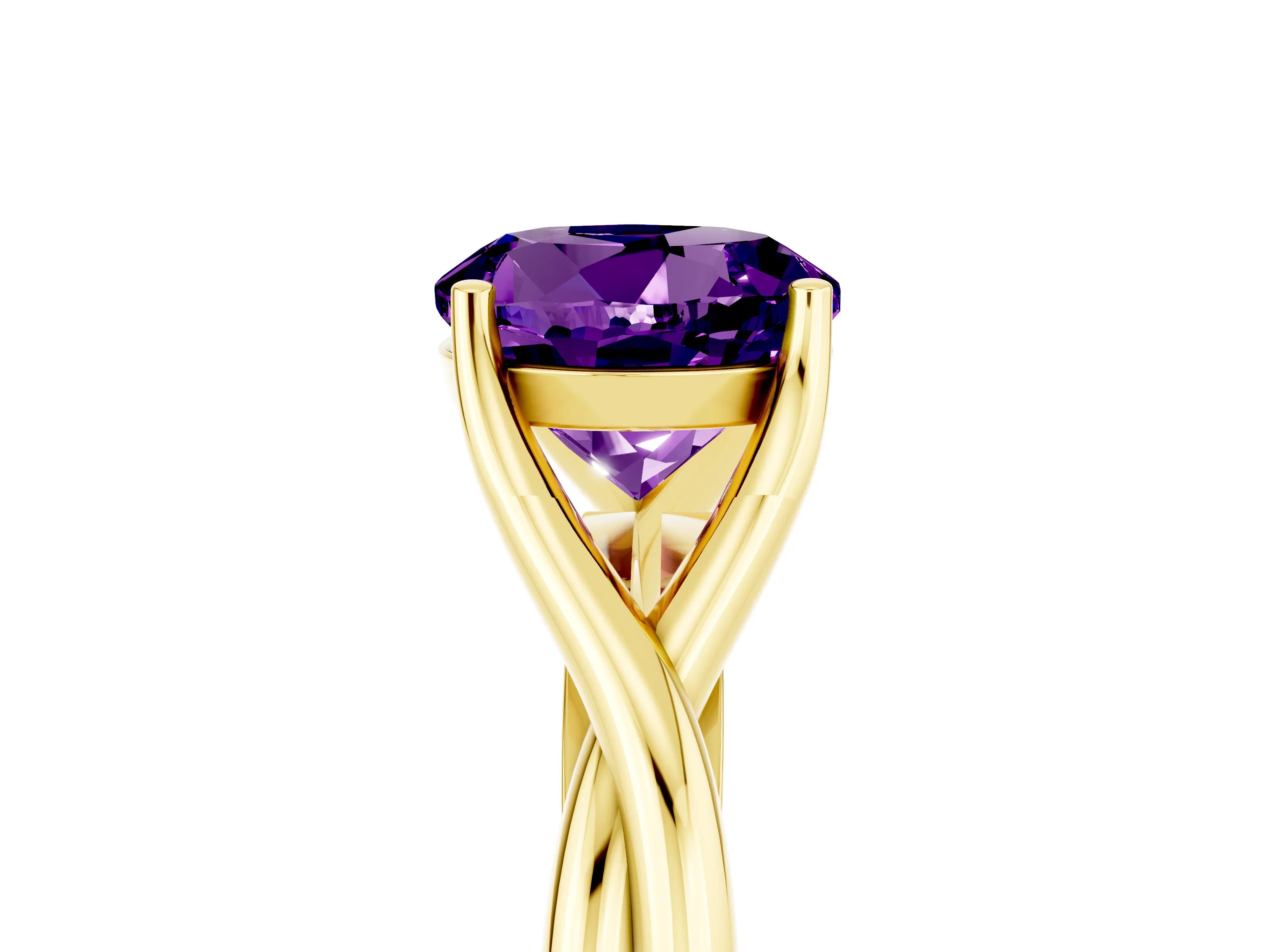Yellow gold Round Cut Amethyst Solitaire Twist Band Prong Setting Ring_39