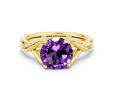 Yellow gold Round Cut Amethyst Solitaire Twist Band Prong Setting Ring_46