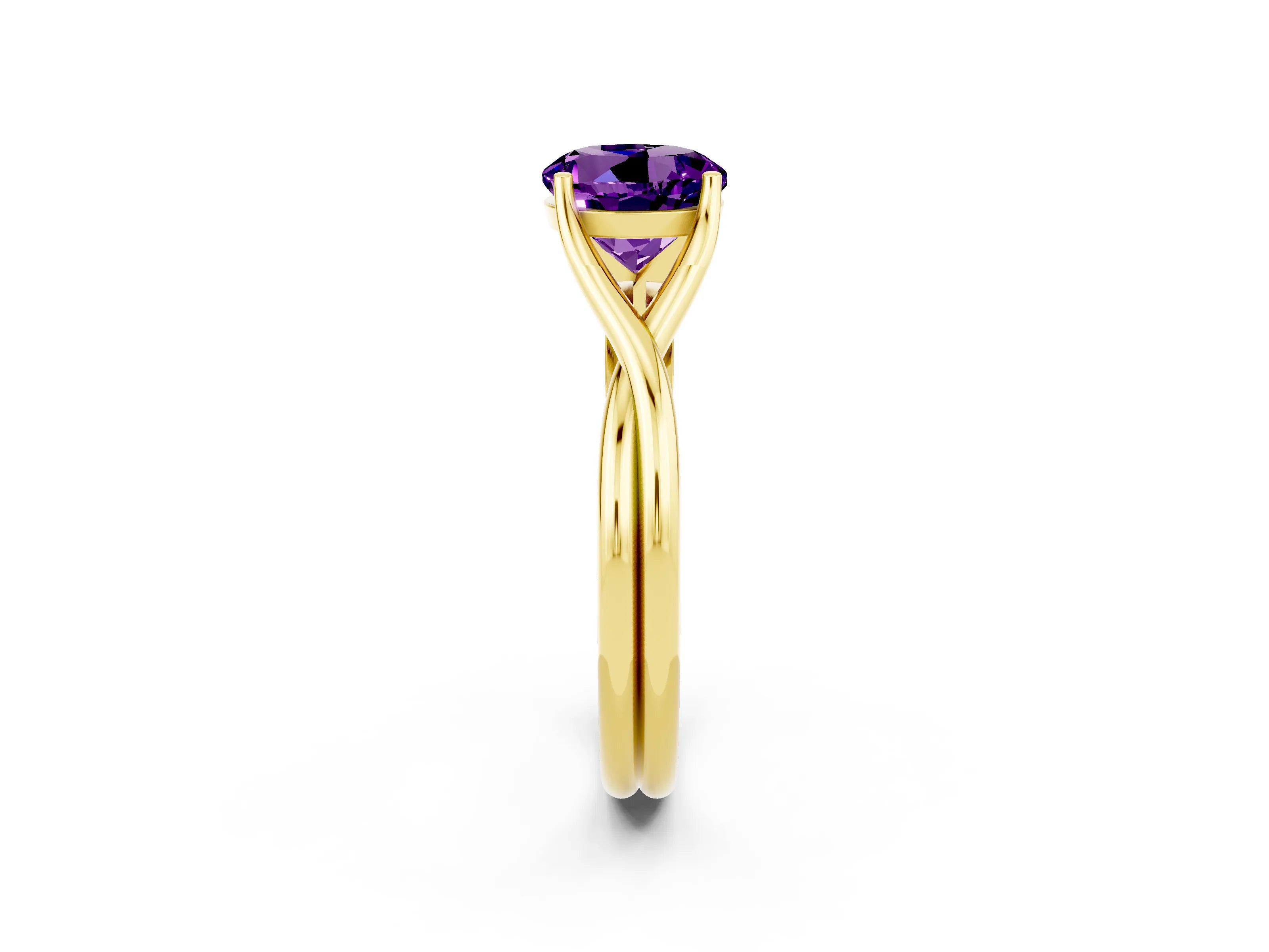 Yellow gold Round Cut Amethyst Solitaire Twist Band Prong Setting Ring_48