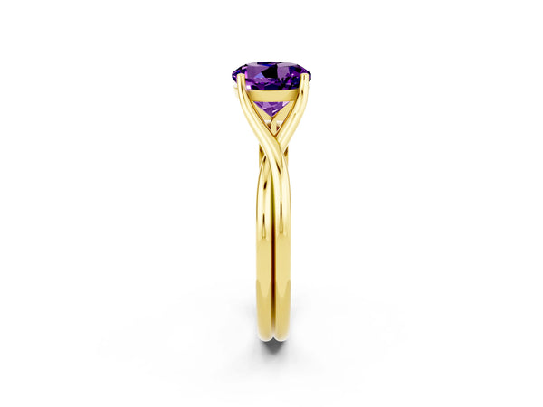 Yellow gold Round Cut Amethyst Solitaire Twist Band Prong Setting Ring