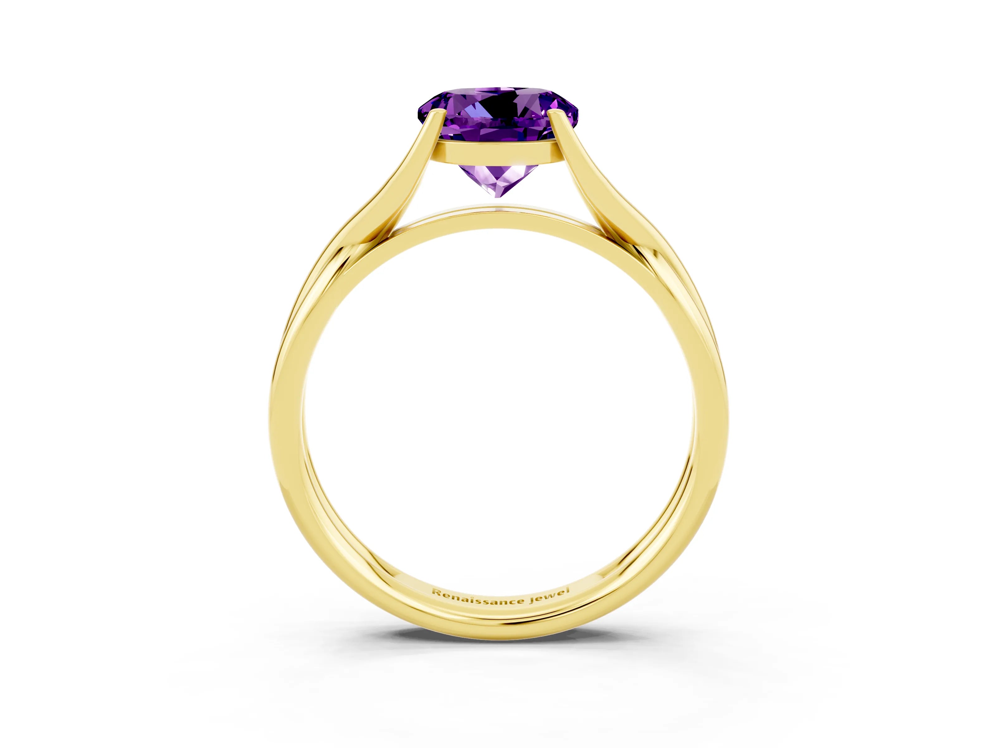 Yellow gold Round Cut Amethyst Solitaire Twist Band Prong Setting Ring_49