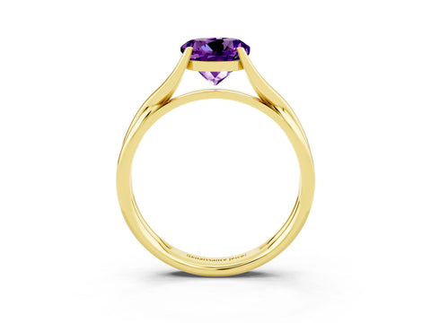 Yellow gold Round Cut Amethyst Solitaire Twist Band Prong Setting Ring_49