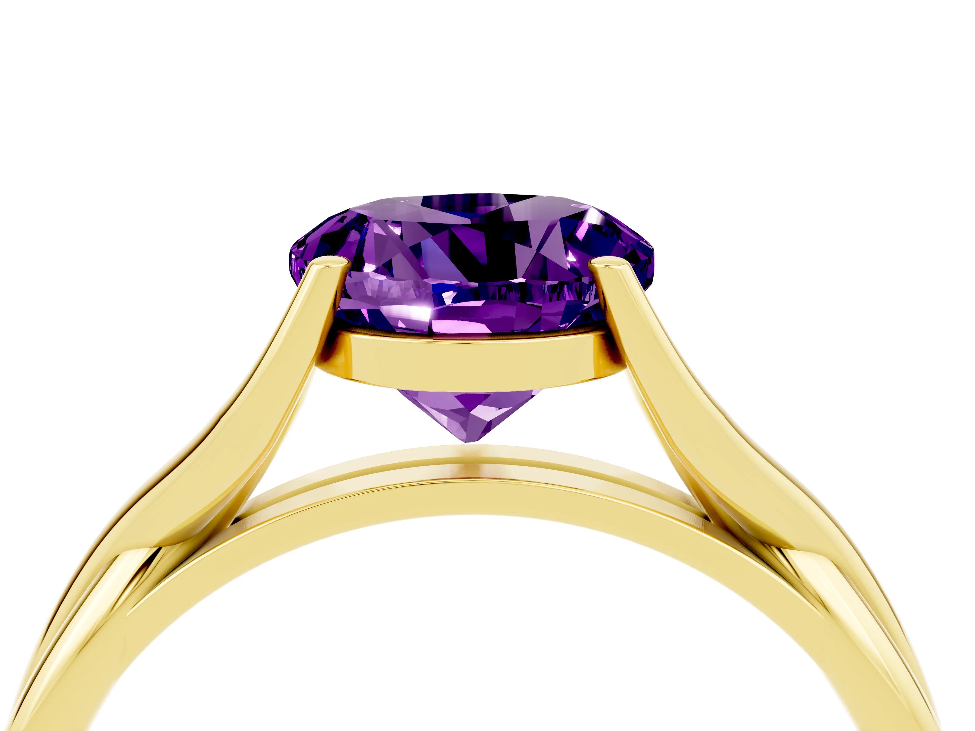 Yellow gold Round Cut Amethyst Solitaire Twist Band Prong Setting Ring_50