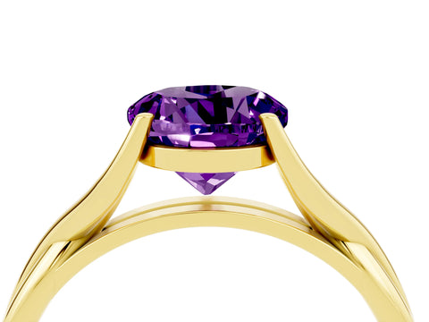 Yellow gold Round Cut Amethyst Solitaire Twist Band Prong Setting Ring_50