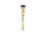 Yellow gold Round Cut Amethyst Solitaire Twisted Band with Round  Accents and Prong Setting_14