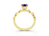Yellow gold Round Cut Amethyst Solitaire Twisted Band with Round  Accents and Prong Setting_15