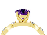 Yellow gold Round Cut Amethyst Solitaire Twisted Band with Round  Accents and Prong Setting_16