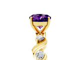 Yellow gold Round Cut Amethyst Solitaire Twisted Band with Round  Accents and Prong Setting_17