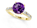 Yellow gold Round Cut Amethyst Solitaire with Side Baguettes and Channel Set Band_1