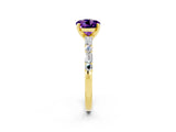 Yellow gold Round Cut Amethyst Solitaire with Side Baguettes and Channel Set Band_2